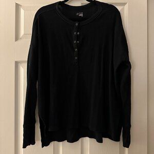 Aerie American Eagle Black Waffle Henley Size Large
